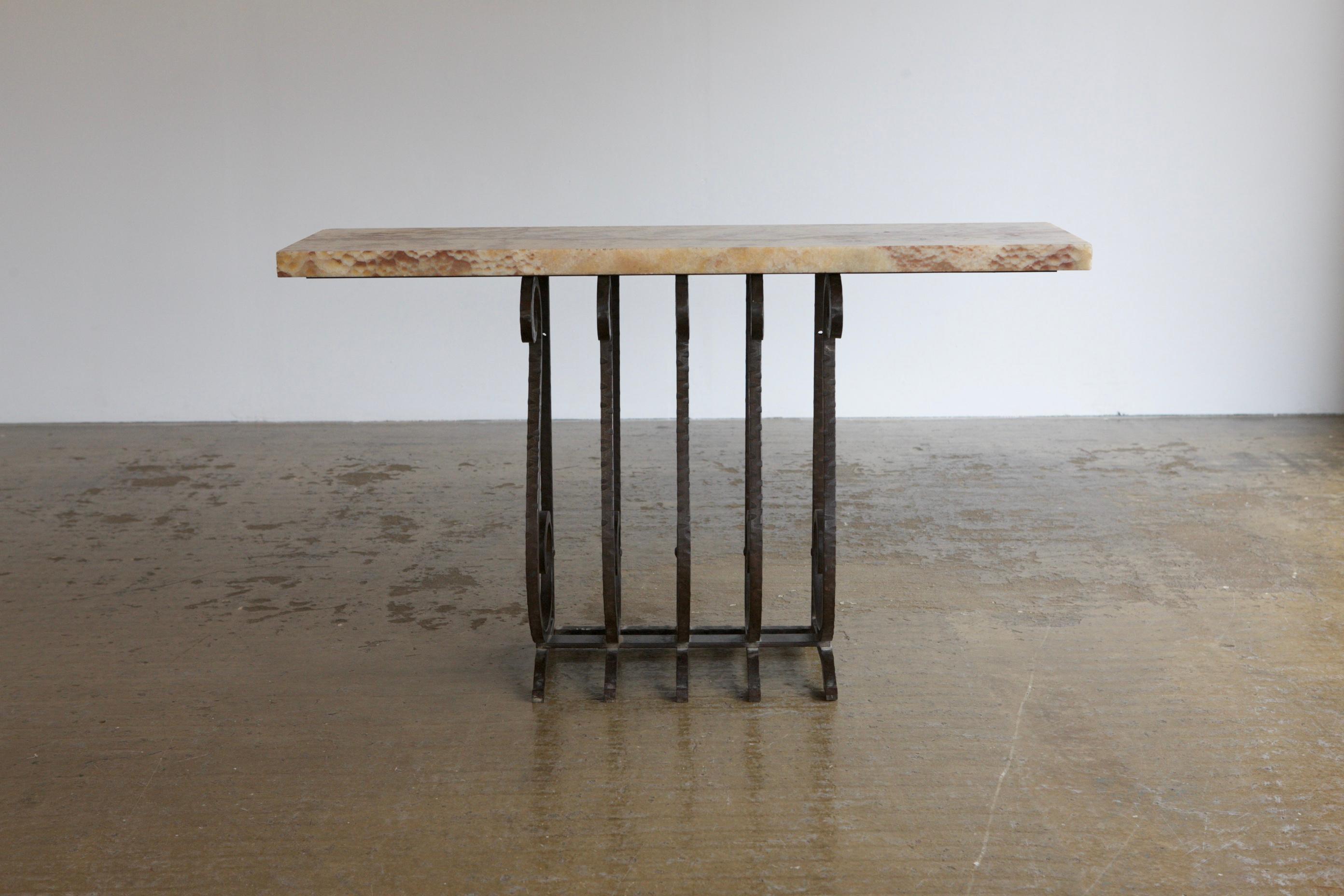 Mid-20th Century Scrolled Iron and Marble Console