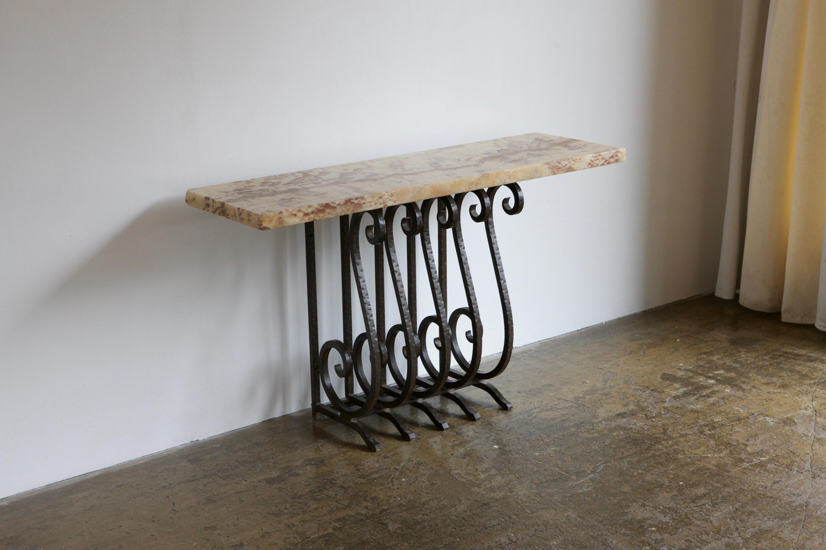 Wrought Iron Scrolled Iron and Marble Console