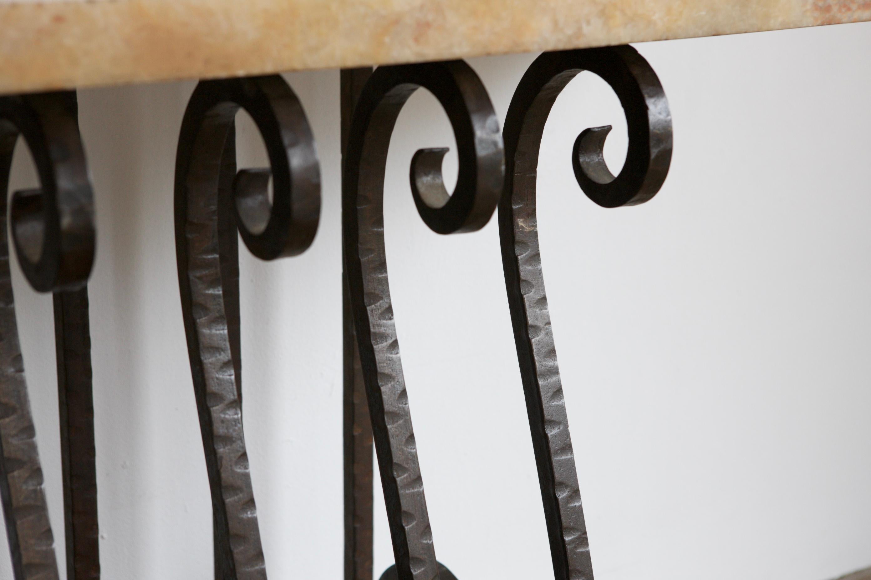 Scrolled Iron and Marble Console 1