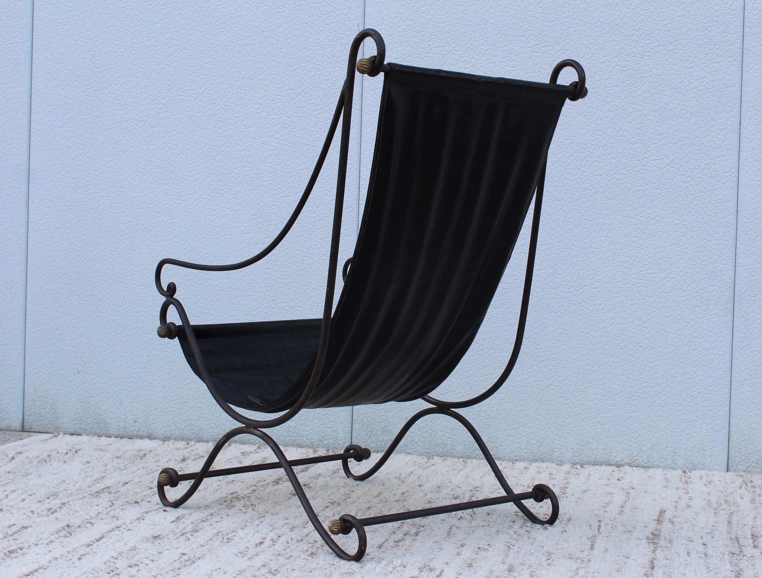 Mid-Century Modern Scrolled Iron Sling Lounge Chair