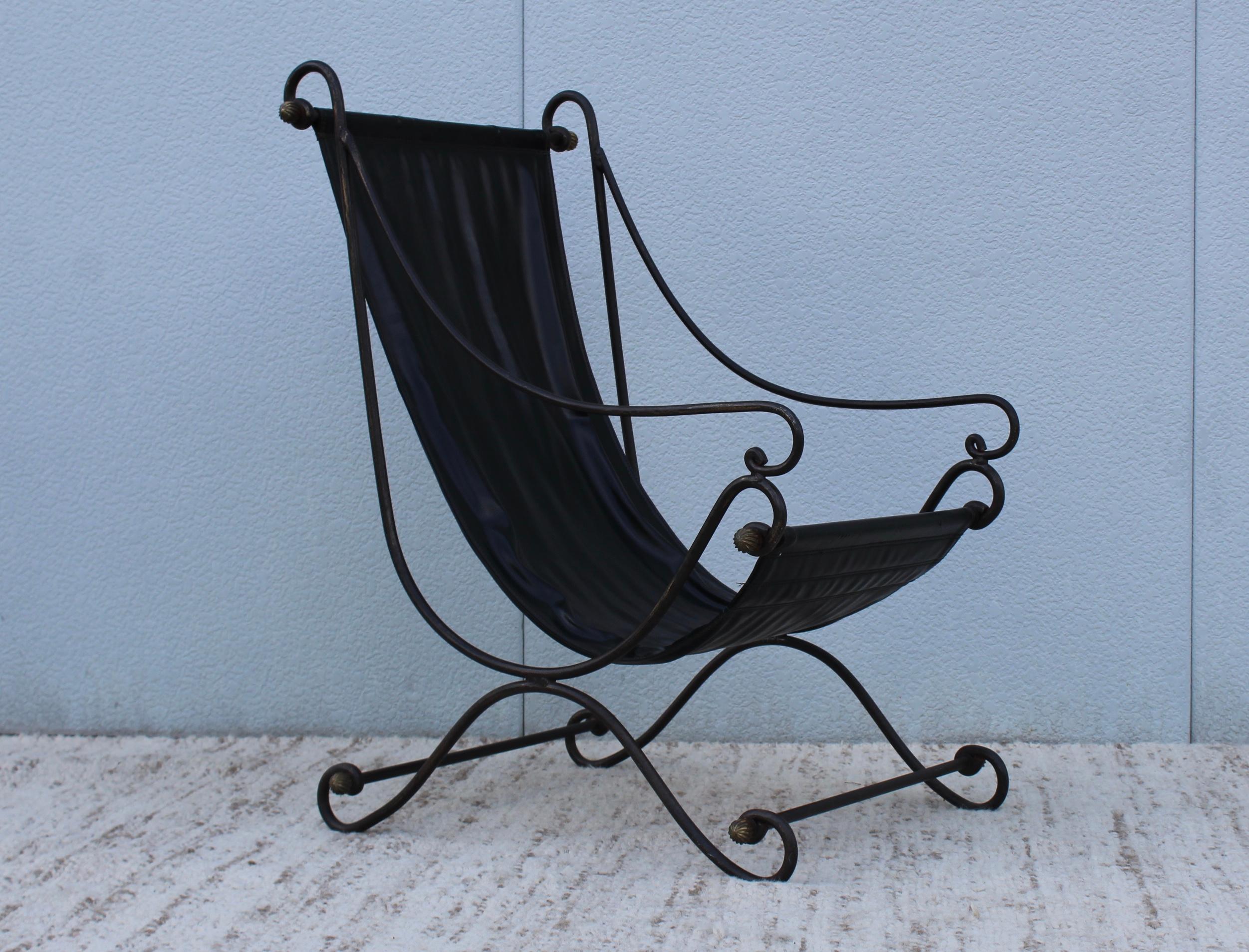 French Scrolled Iron Sling Lounge Chair