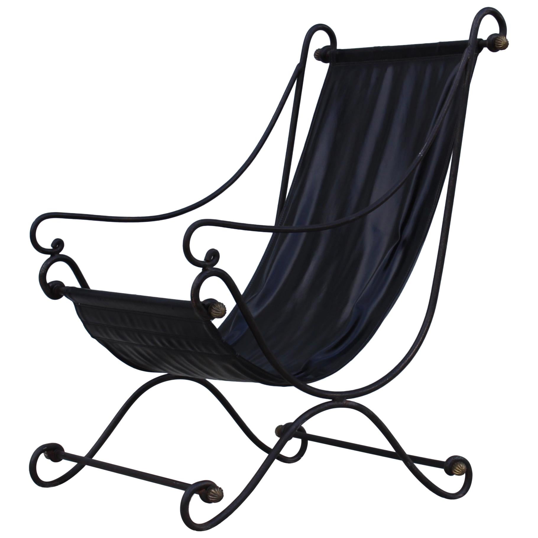 Scrolled Iron Sling Lounge Chair