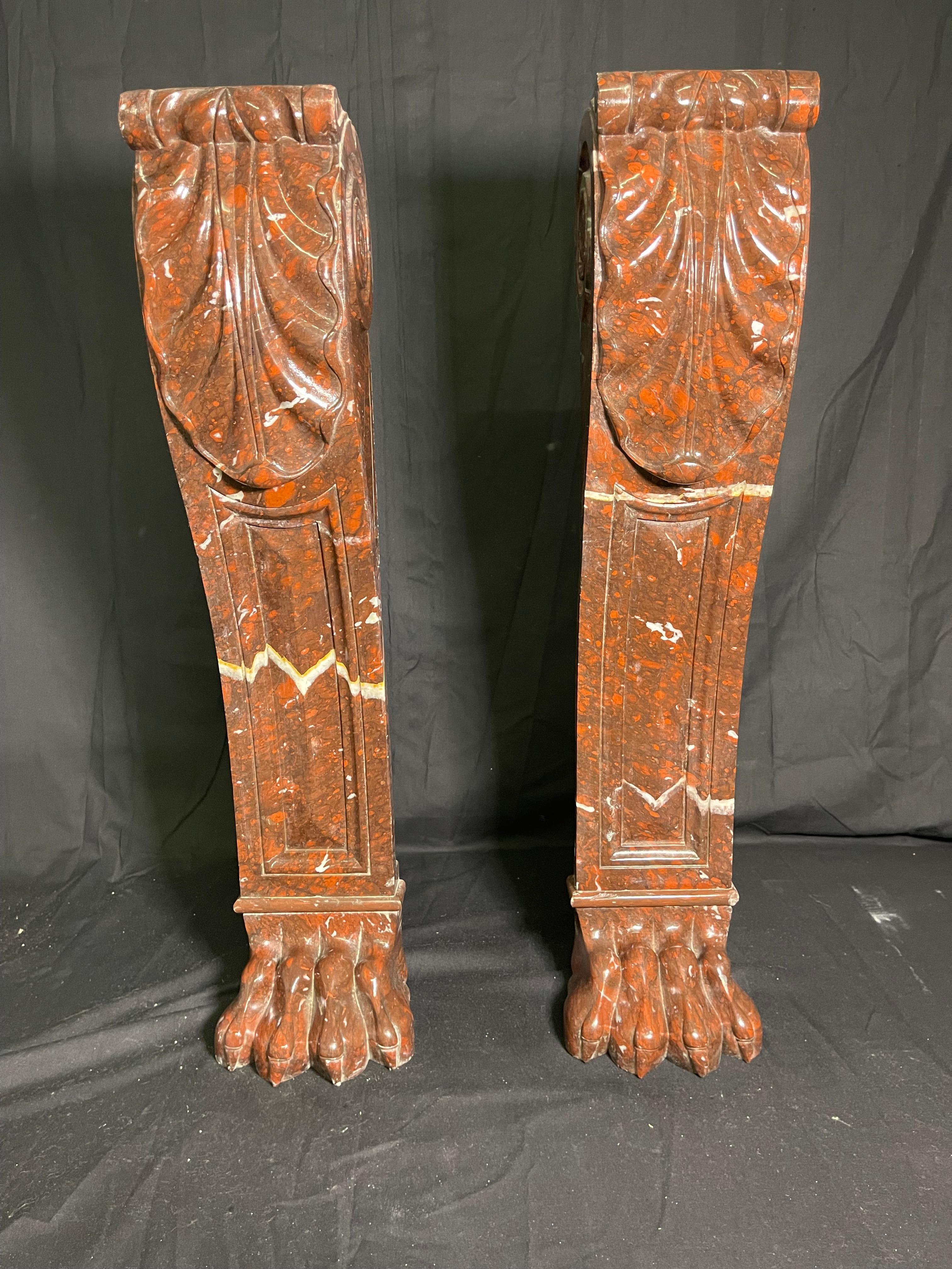 Scrolled Red Marble Table leg components For Sale 4