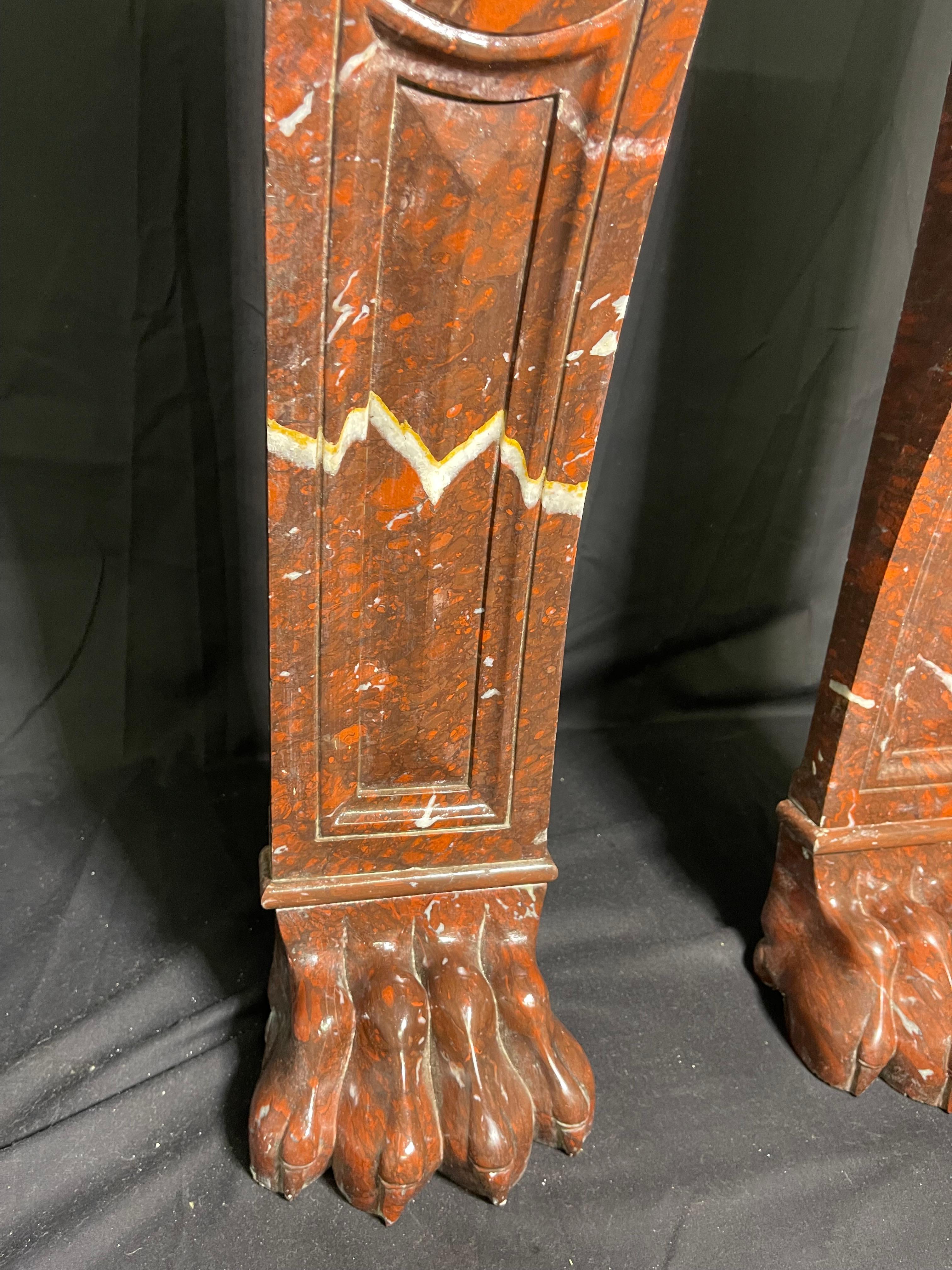 French Scrolled Red Marble Table leg components For Sale