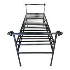 Scrolling Black Wrought Iron Chaise Lounge, Bench