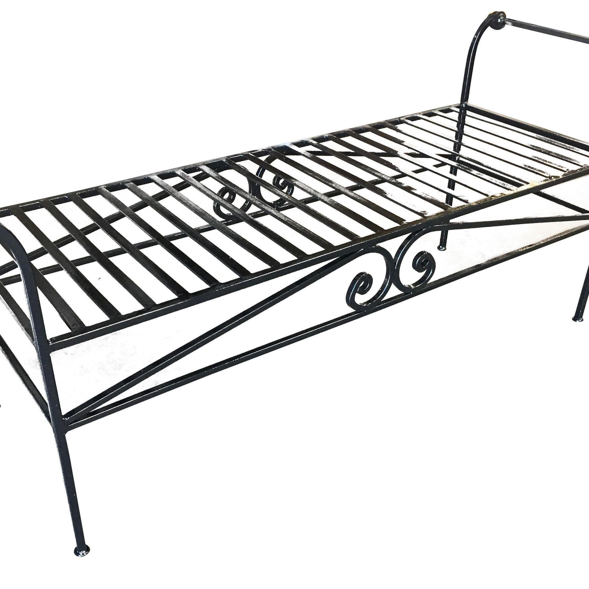 American Scrolling Black Wrought Iron Chaise Lounge, Bench For Sale