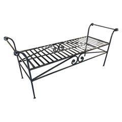 Retro Scrolling Black Wrought Iron Chaise Lounge, Bench