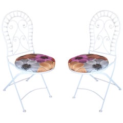 Scrolling Cast Iron Folding Patio Outdoor Chair, Pair