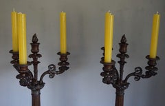 Scrolling Design and Excellent Condition Antique Pair of Large Candelabras