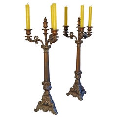 Scrolling Design and Excellent Condition Antique Pair of Large Candelabras