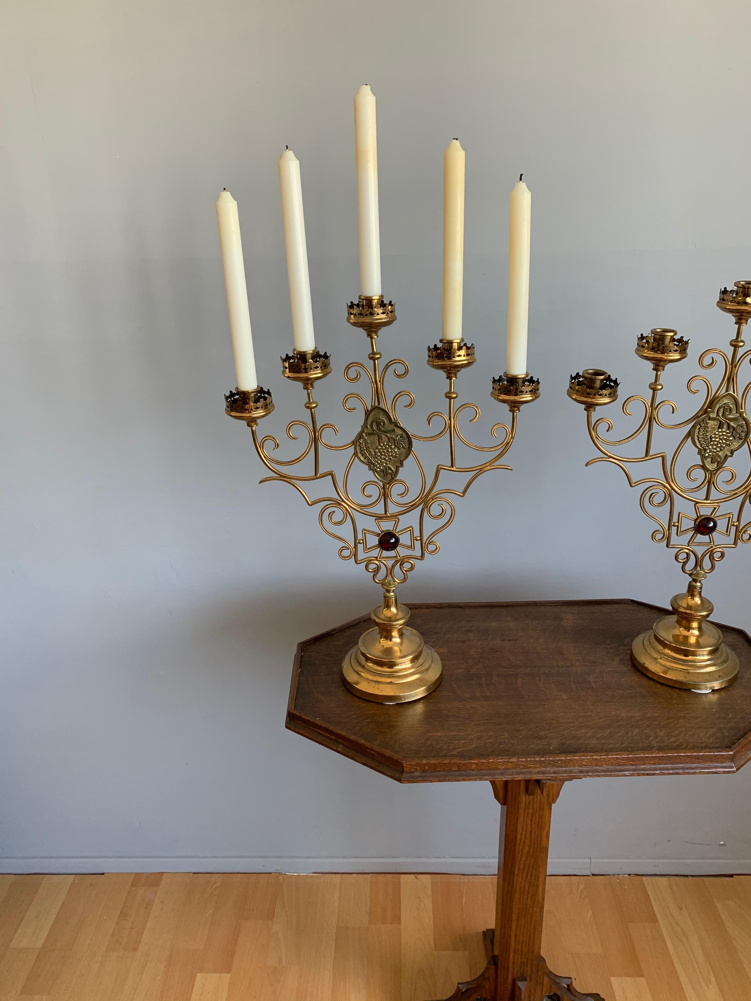 Scrolling Design and Excellent Condition, Large Pair of Gothic Art Candelabras For Sale 7