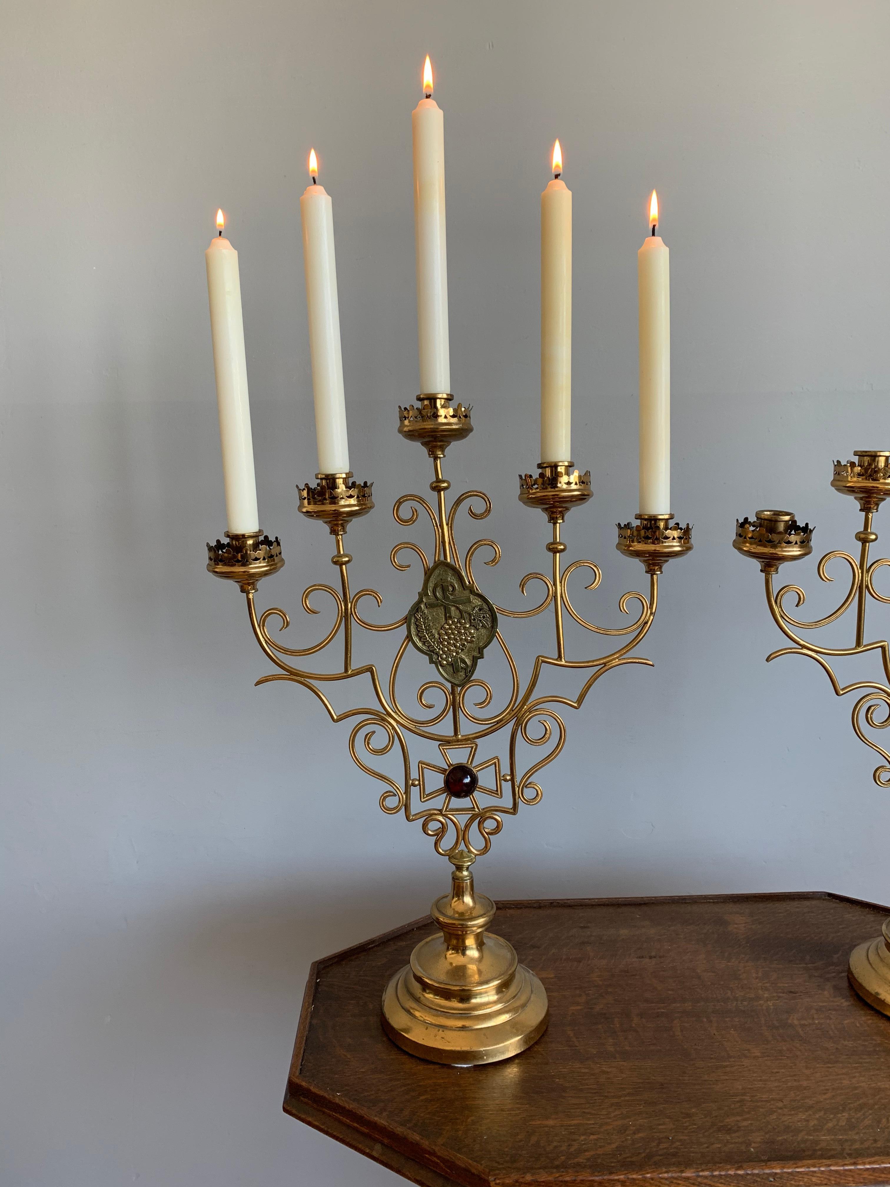 Scrolling Design and Excellent Condition, Large Pair of Gothic Art Candelabras For Sale 8