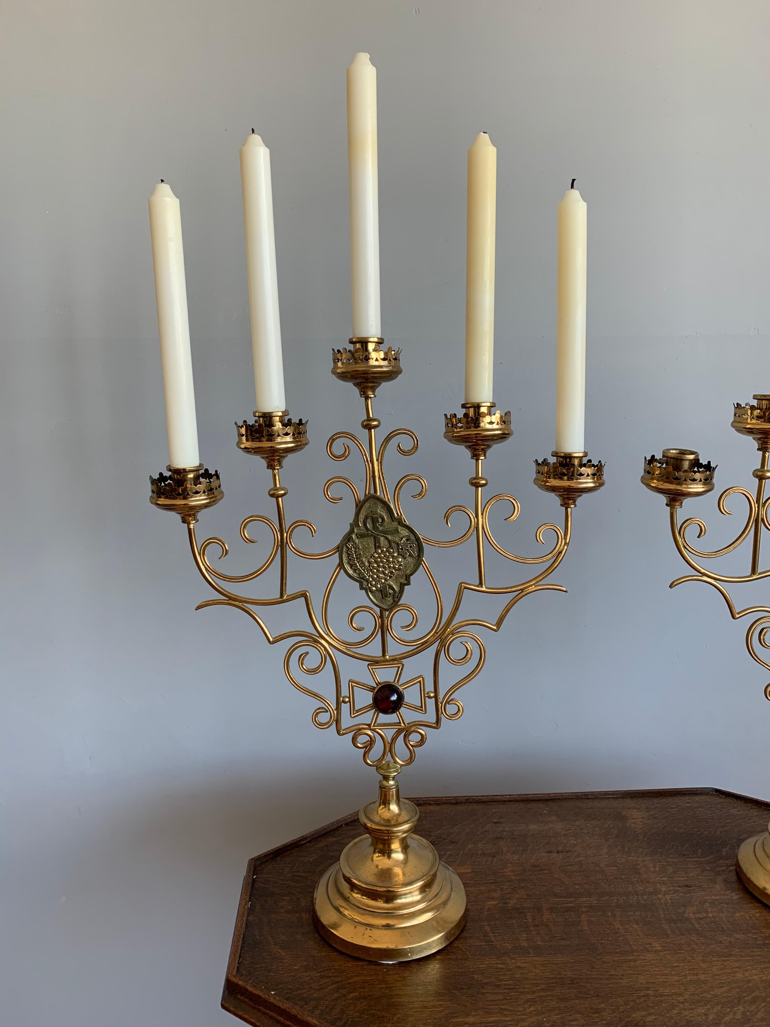 Scrolling Design and Excellent Condition, Large Pair of Gothic Art Candelabras For Sale 9