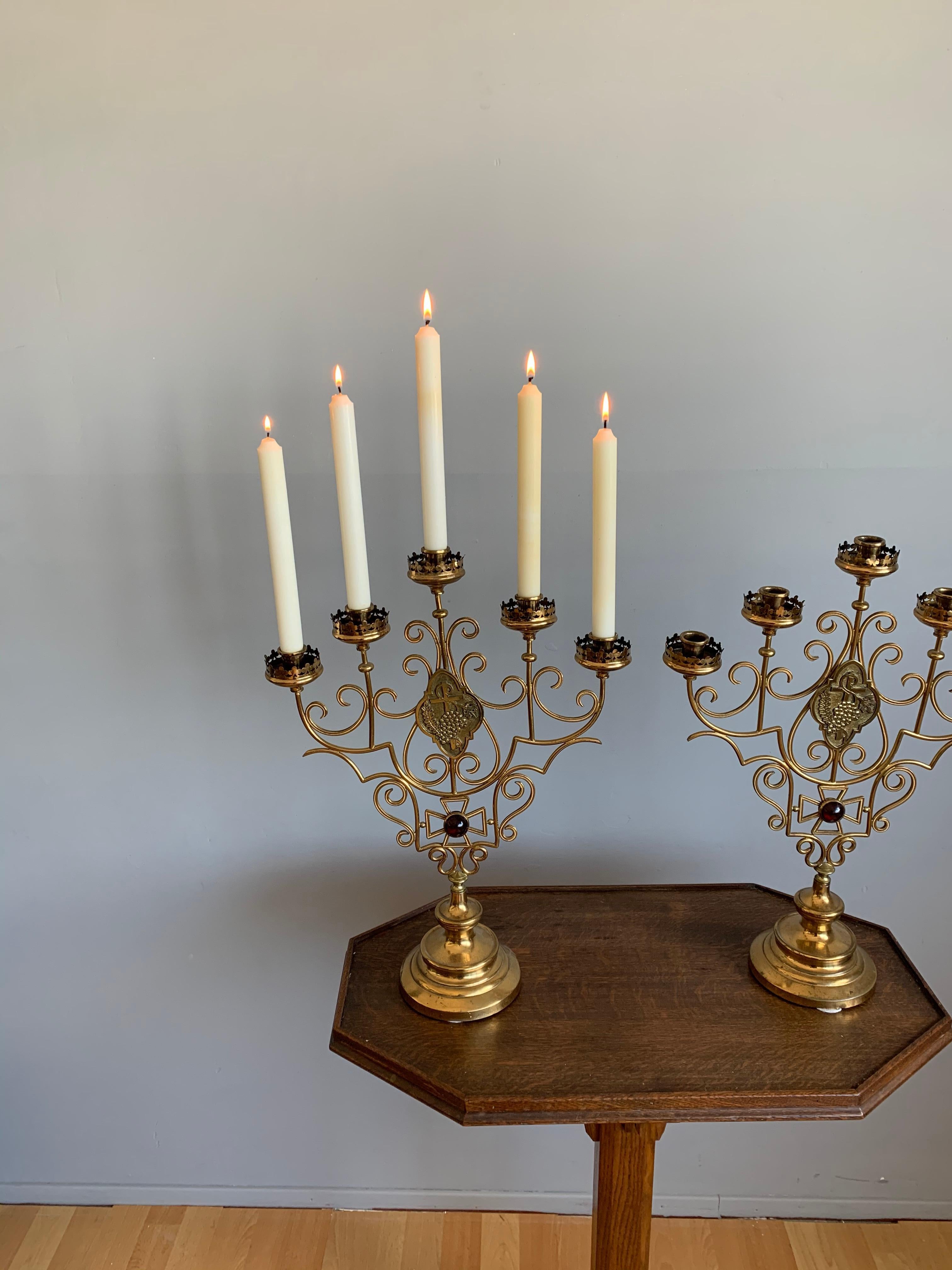 Scrolling Design and Excellent Condition, Large Pair of Gothic Art Candelabras For Sale 10
