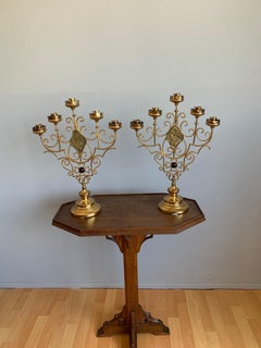 Scrolling Design and Excellent Condition, Large Pair of Gothic Art Candelabras