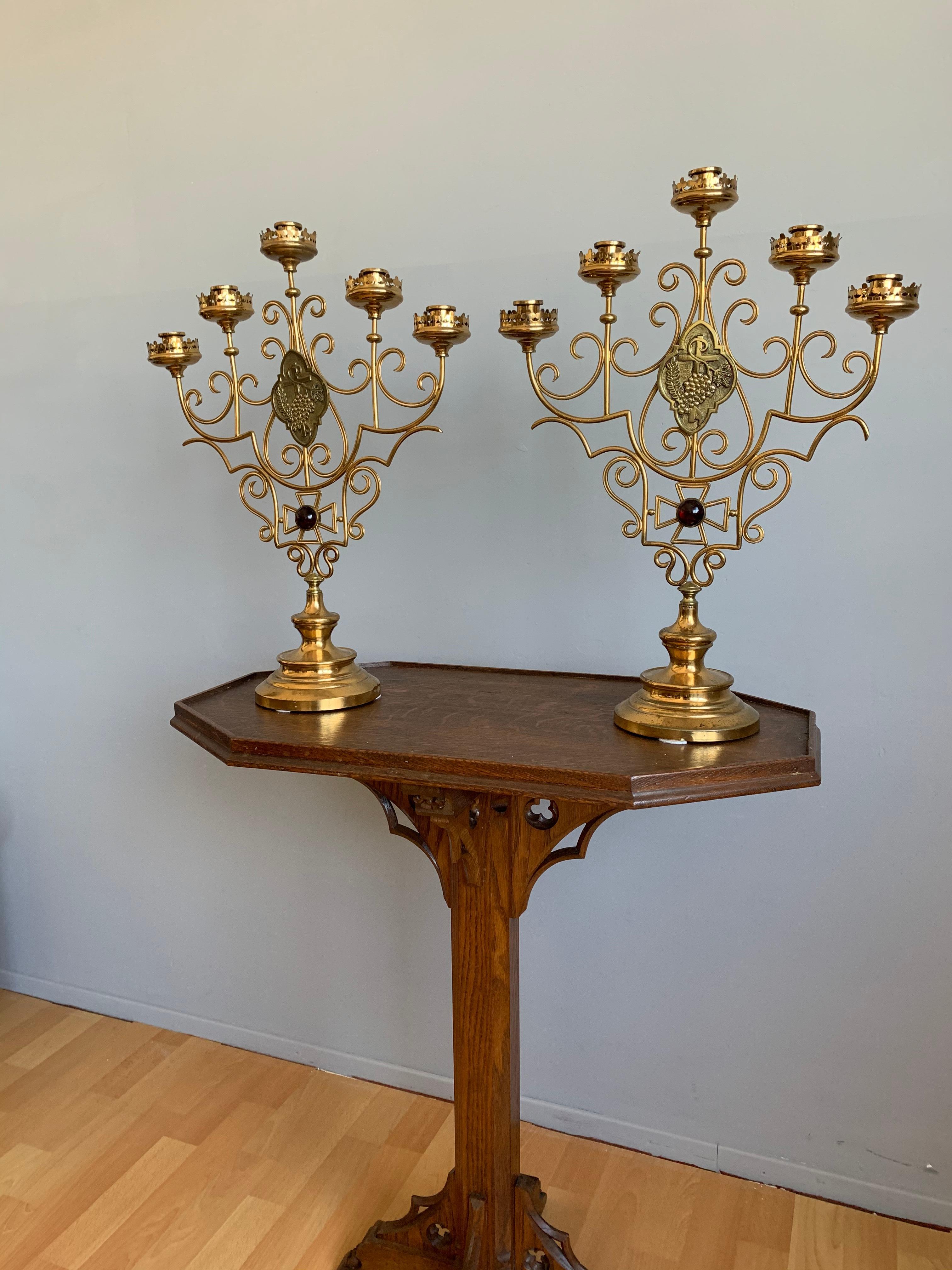 Scrolling Design and Excellent Condition, Large Pair of Gothic Art Candelabras For Sale 11