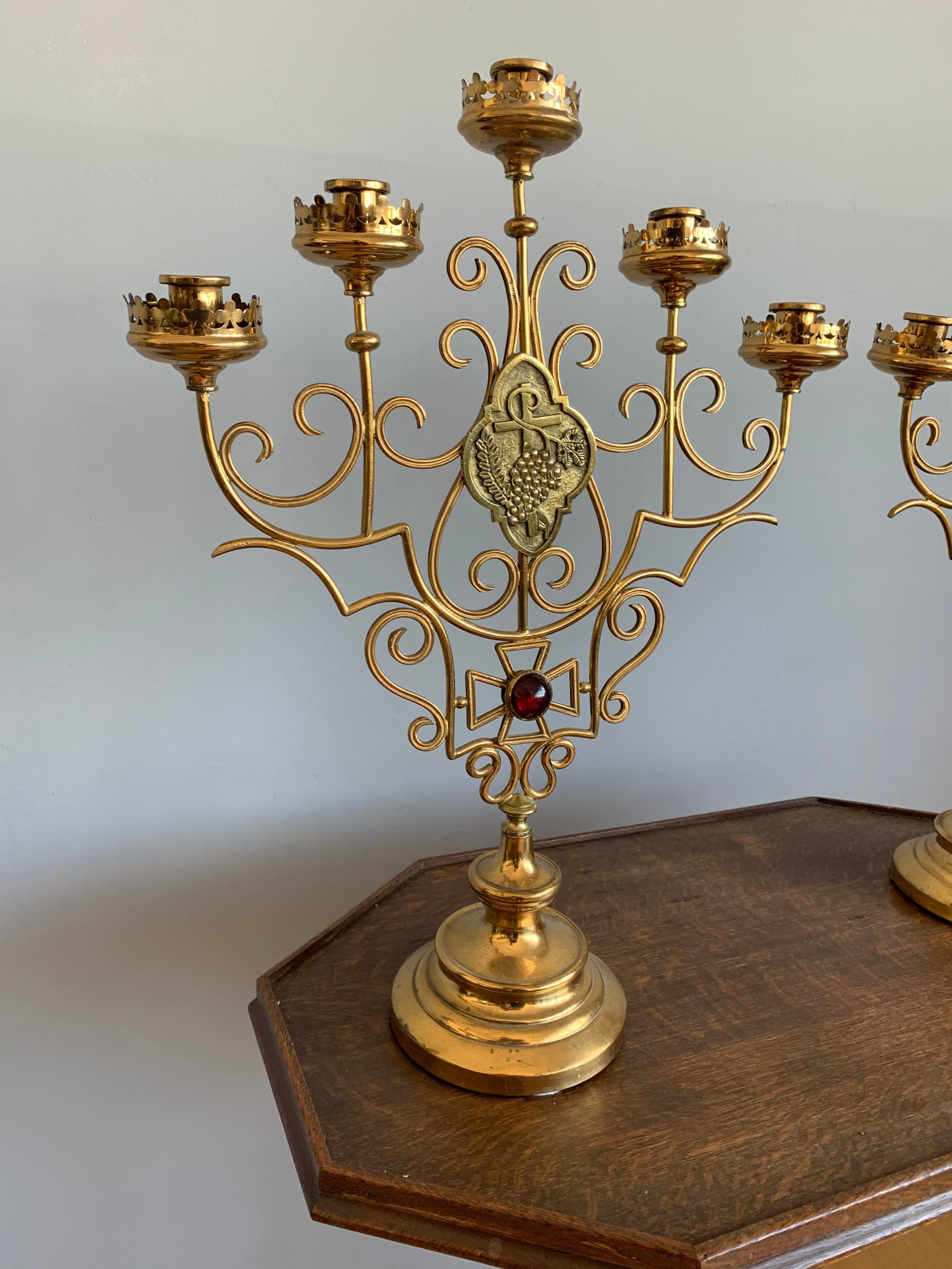 Gothic Revival Scrolling Design and Excellent Condition, Large Pair of Gothic Art Candelabras For Sale