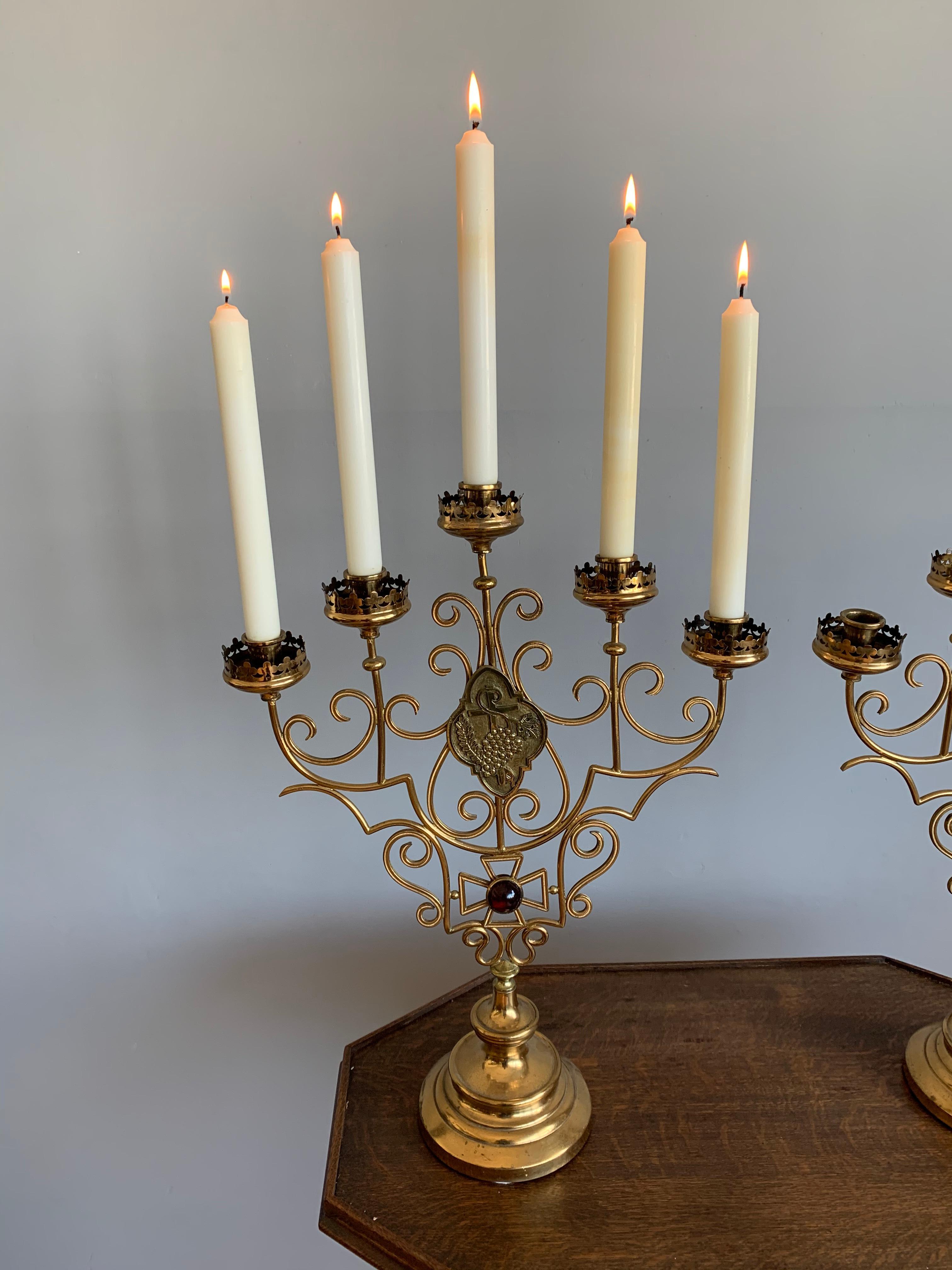 European Scrolling Design and Excellent Condition, Large Pair of Gothic Art Candelabras For Sale