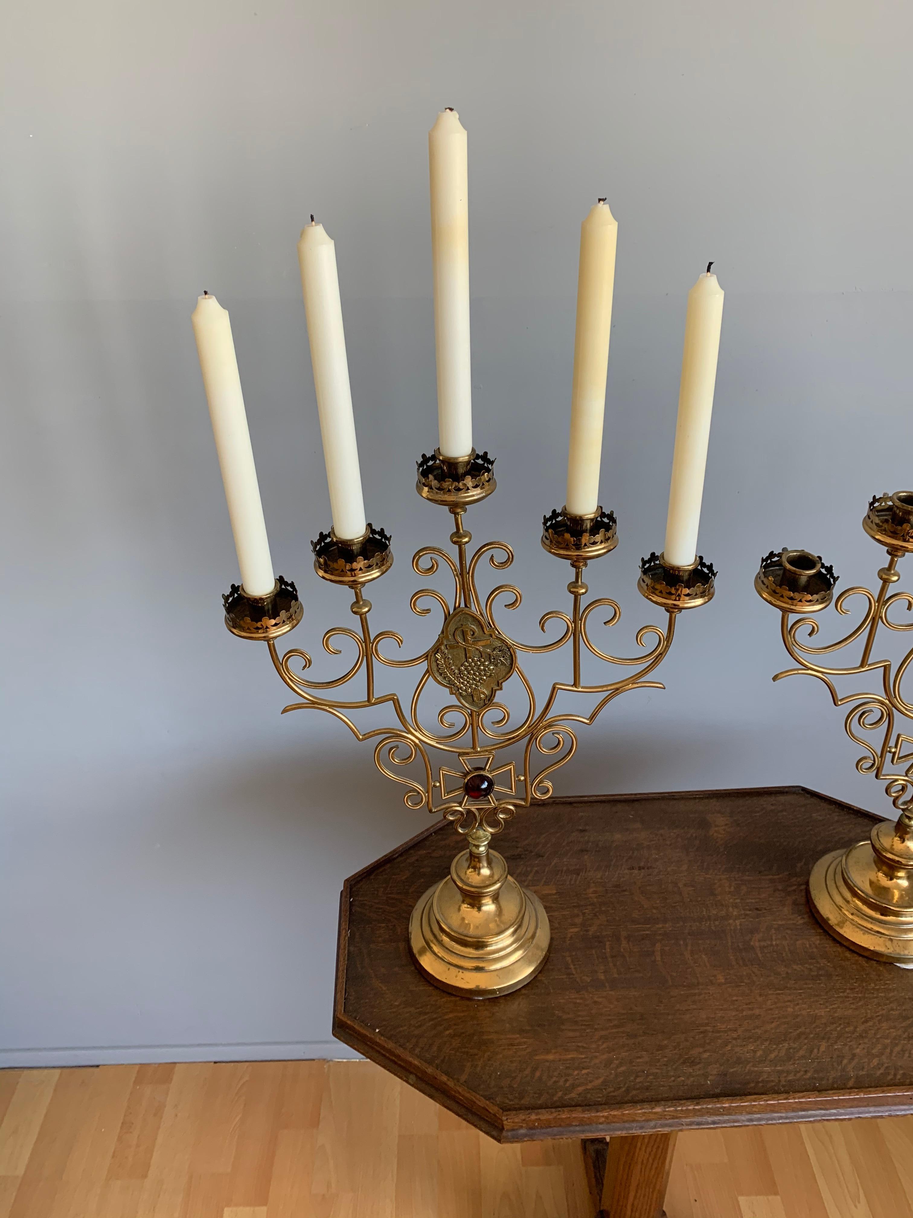 Gilt Scrolling Design and Excellent Condition, Large Pair of Gothic Art Candelabras For Sale