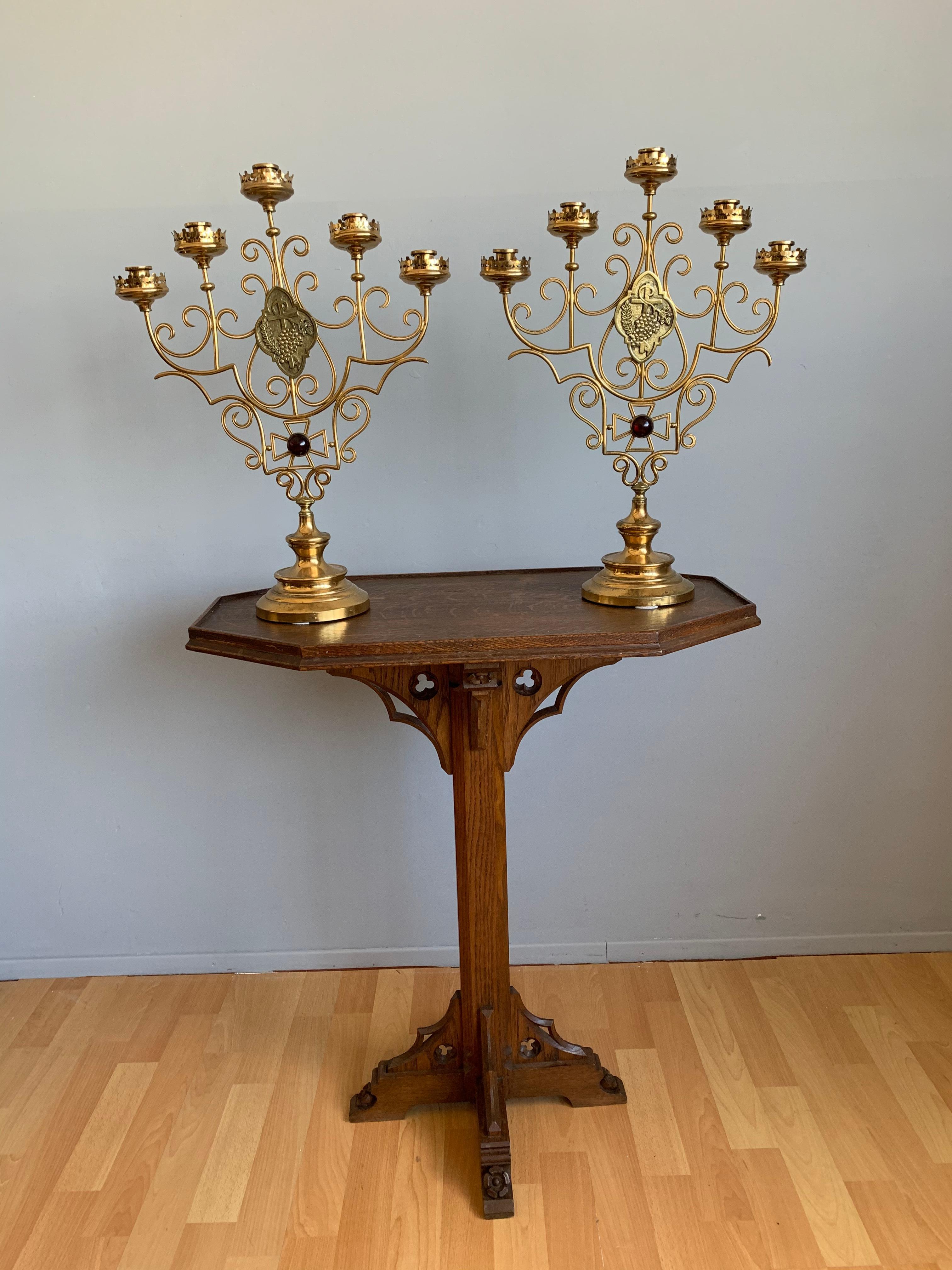 Scrolling Design and Excellent Condition, Large Pair of Gothic Art Candelabras In Good Condition For Sale In Lisse, NL