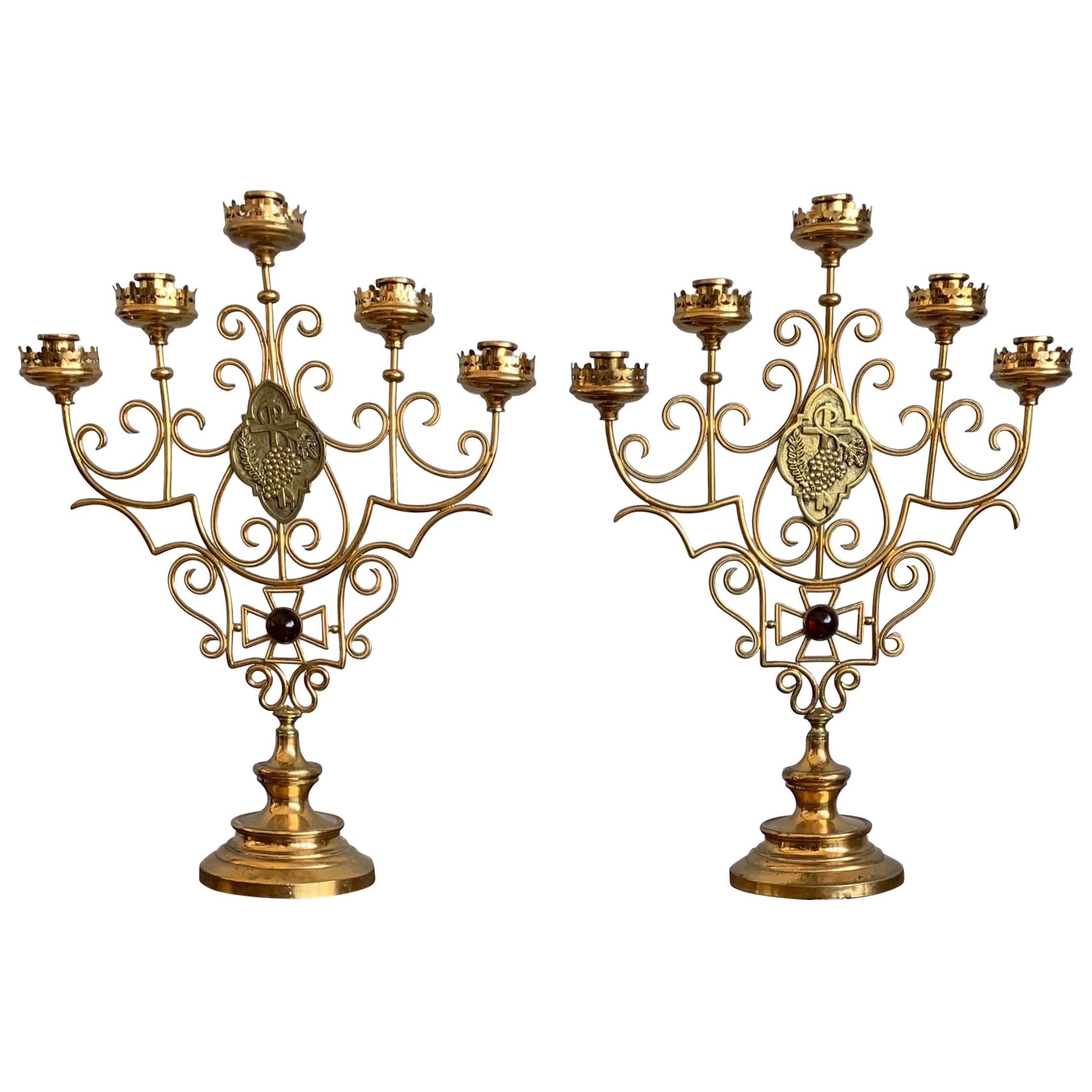 Scrolling Design and Excellent Condition, Large Pair of Gothic Art Candelabras