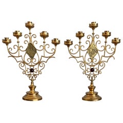 Used Scrolling Design and Excellent Condition, Large Pair of Gothic Art Candelabras