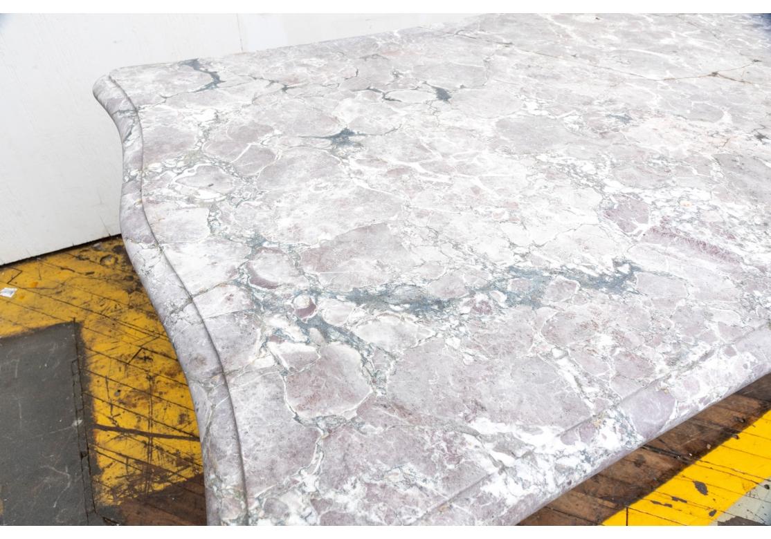 Scrolling Iron Base Table With Marble Top In Distressed Condition For Sale In Bridgeport, CT