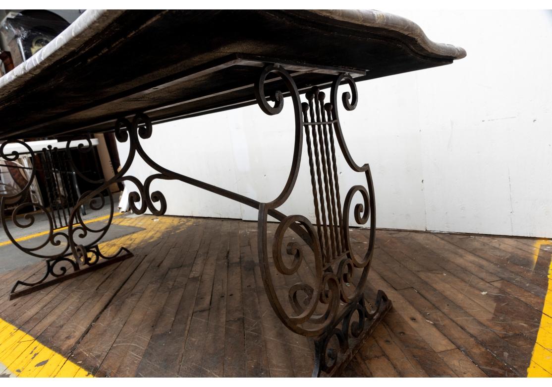 Scrolling Iron Base Table With Marble Top For Sale 4