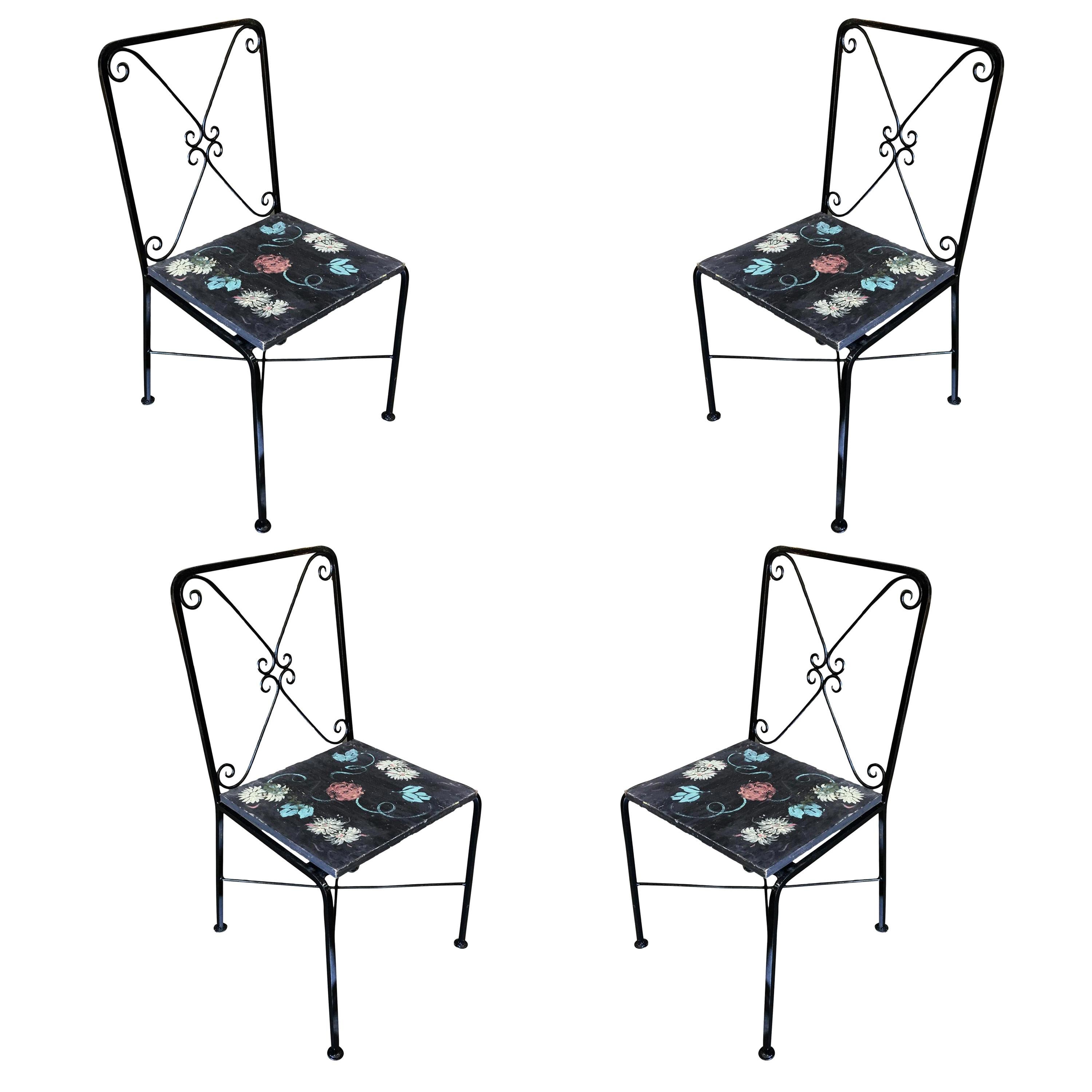 Scrolling Iron Patio/Outdoor Lounge Chair with Pad Seat, Set of Four For Sale