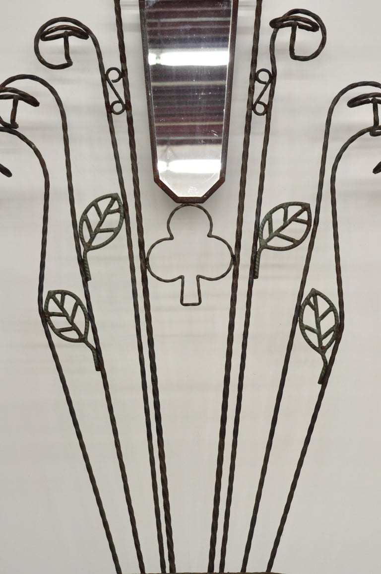 Scrolling Wrought Iron Hall Tree Coat Umbrella Mirror Stand Arts and