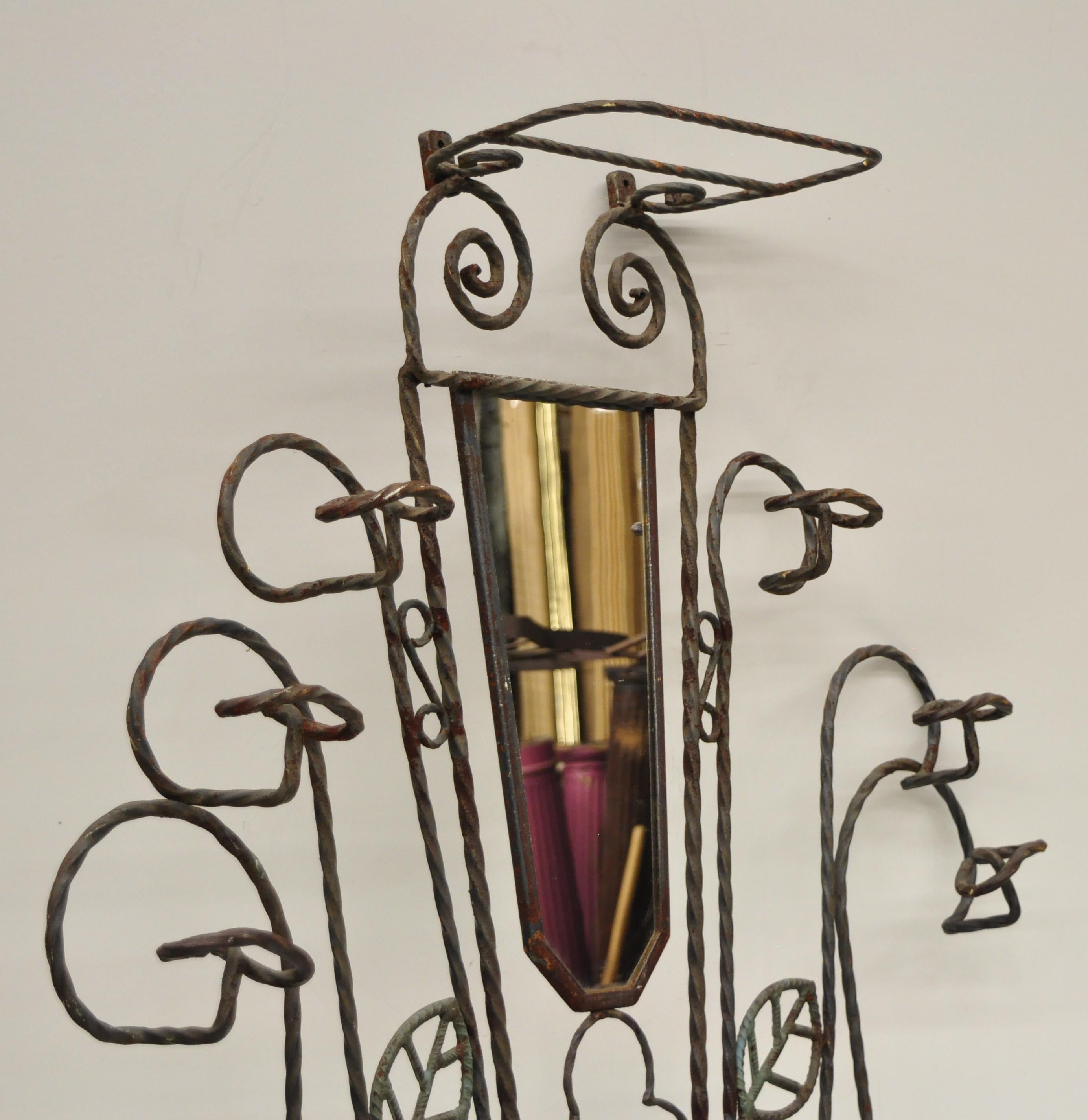 European Scrolling Wrought Iron Hall Tree Coat Umbrella Mirror Stand Arts & Crafts Style