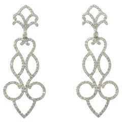 Boucles d'oreilles pendantes en or massif 14 carats (certifié) avec diamant en forme de chandelier à volutes
