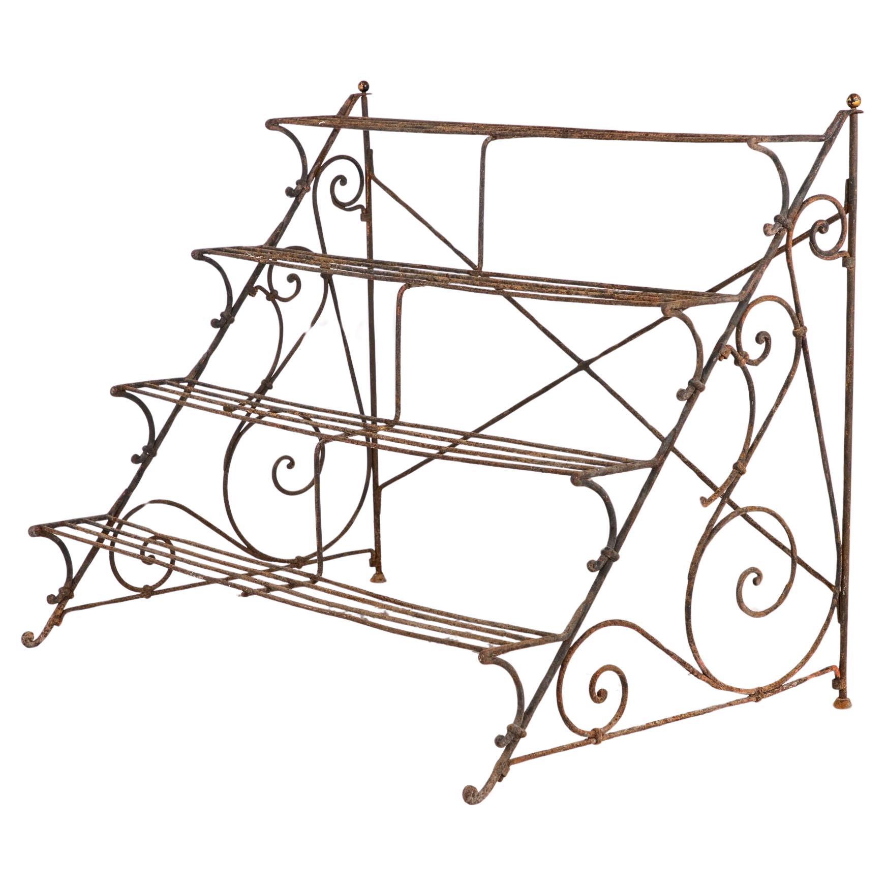 Scrollwork Four Tier Iron Plant Stand or Etagere, England Mid 20th Century