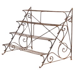 Scrollwork Four Tier Iron Plant Stand or Etagere, England Mid 20th Century