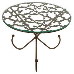Scrollwork Gilt Iron Drinks Coffee Table / Side Table with Glass Top