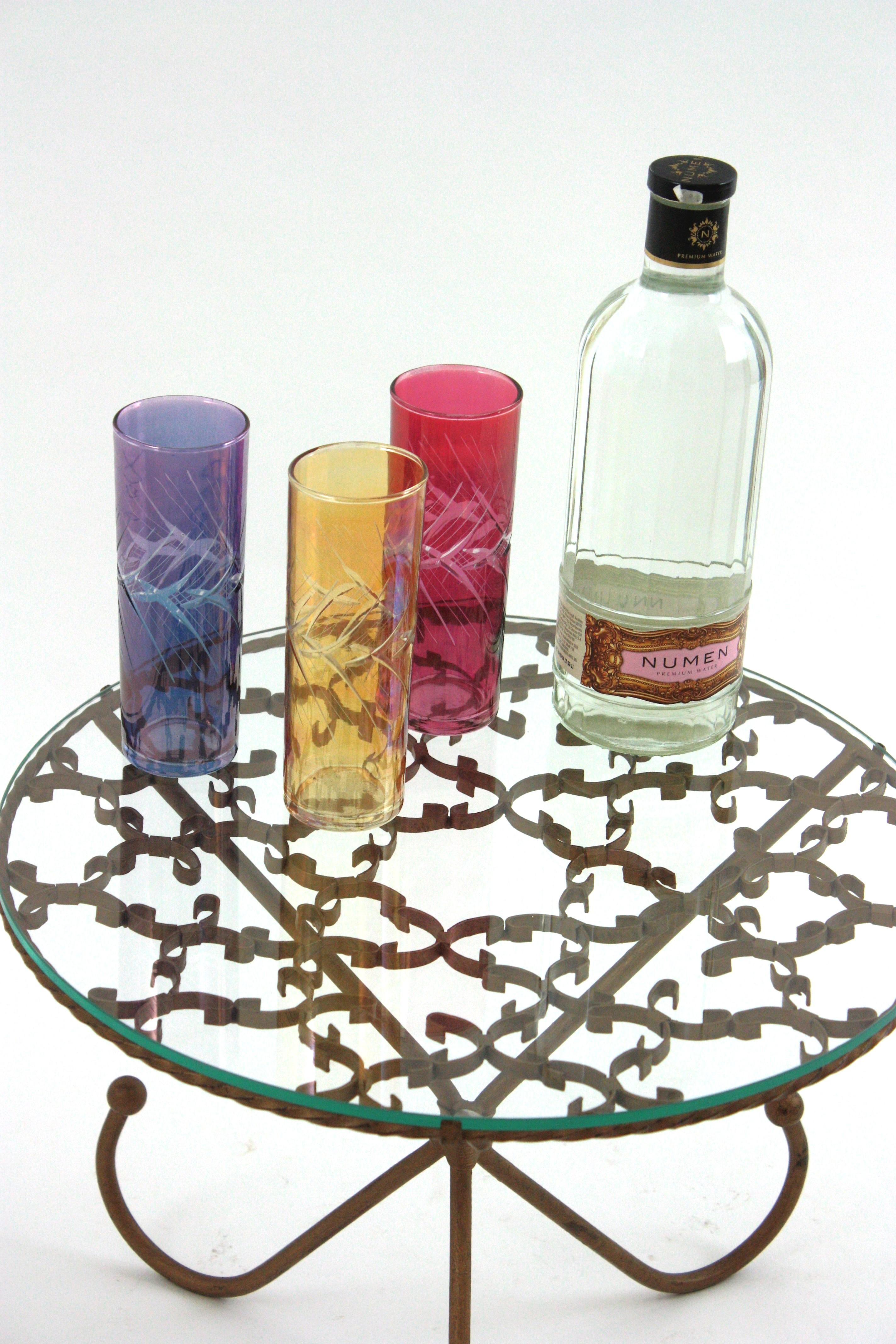 Scrollwork Gilt Iron Drinks Coffee Table / Side Table with Glass Top In Good Condition For Sale In Barcelona, ES