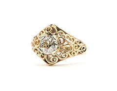 Scrollwork Old European Cut Diamantring aus 14k Gelbgold