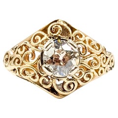 Scrollwork Old European Cut Diamantring aus 14k Gelbgold