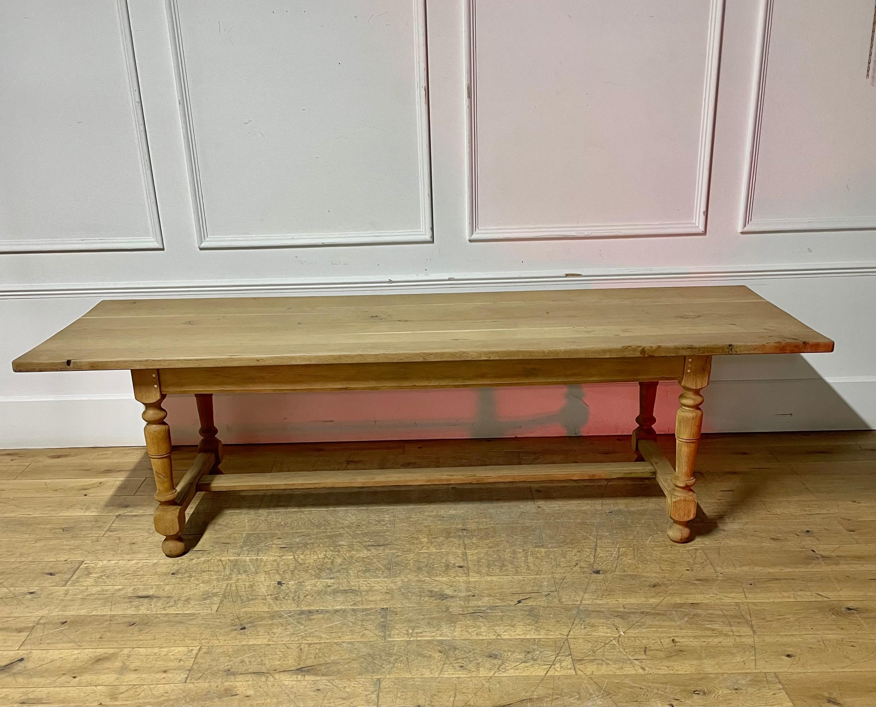 20th century great example of an early scrubbed oak farmhouse table.
French circa 1920s.
Standing on turned legs united by an H stretcher, will seat 8/10 people .
Having been washed and scrubbed to give it a contemporary feel.
Dimensions: 33.5