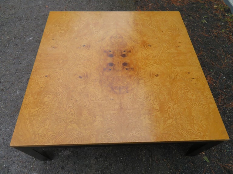 American Scrumptious Milo Baughman style Burl Coffee Cocktail Table Mid-Century Modern For Sale