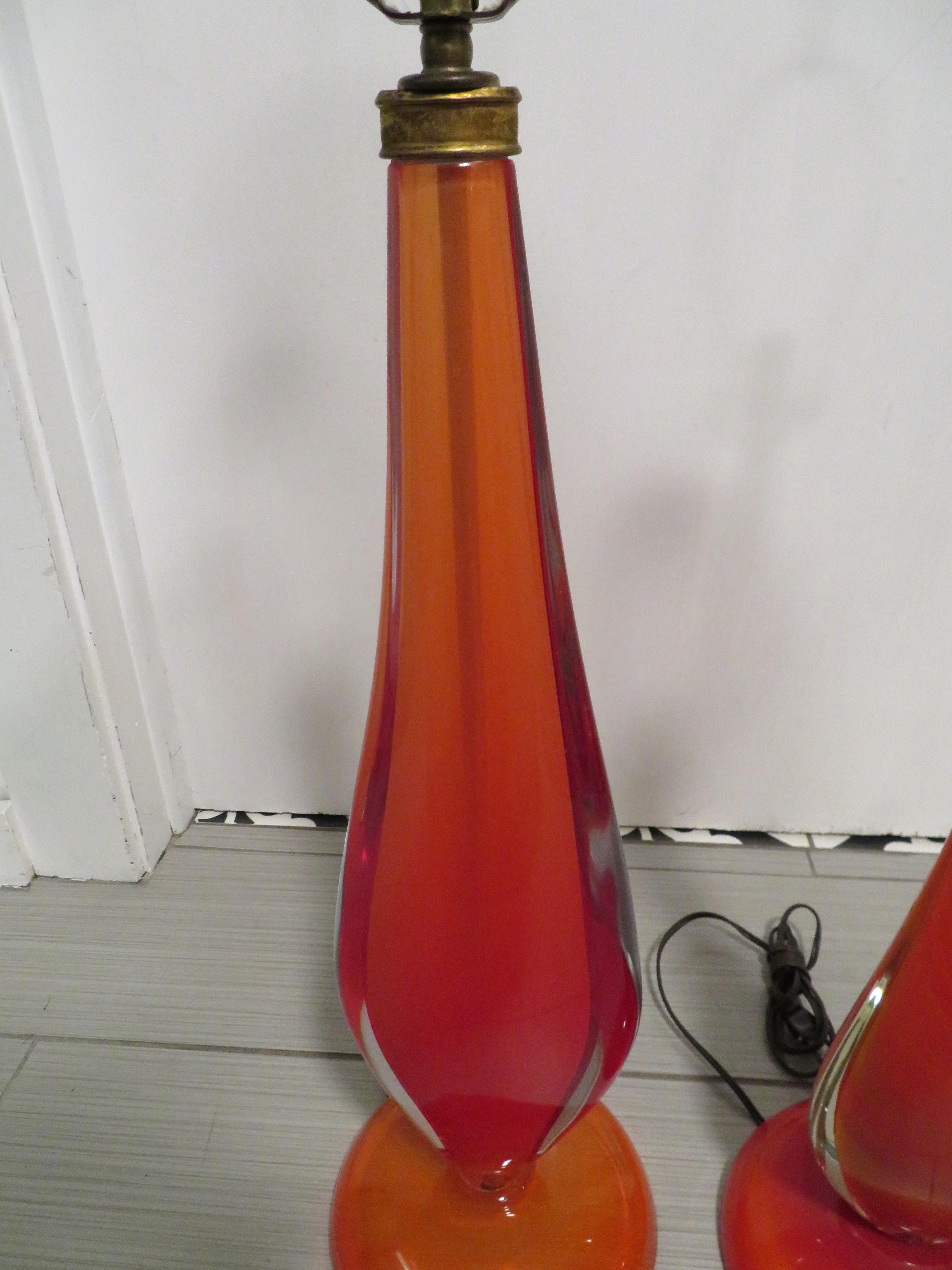 Scrumptious Pair of Flavio Poli Orange Murano Lamps Mid-Century Modern For Sale 4
