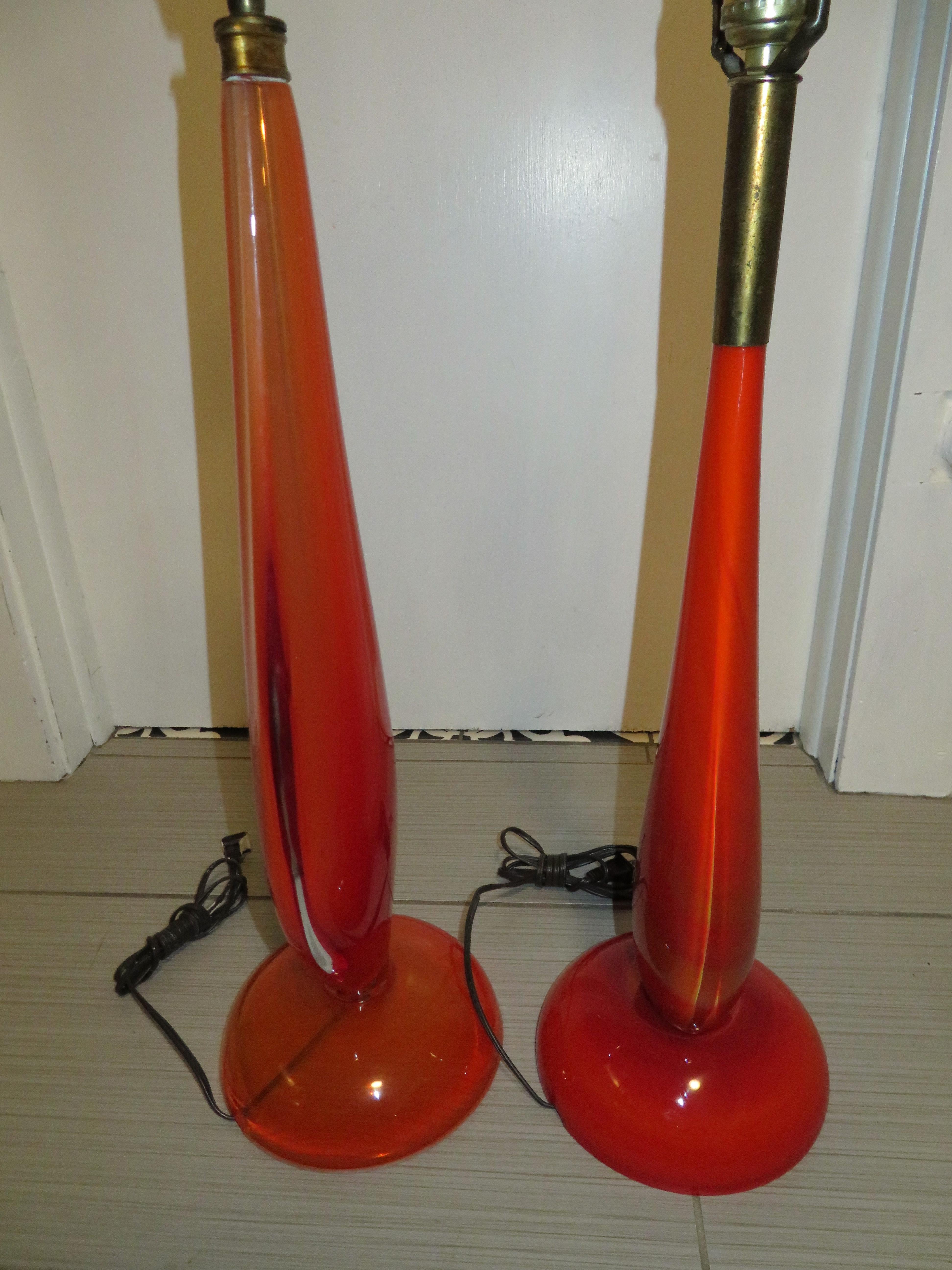 Scrumptious Pair of Flavio Poli Orange Murano Lamps Mid-Century Modern For Sale 9