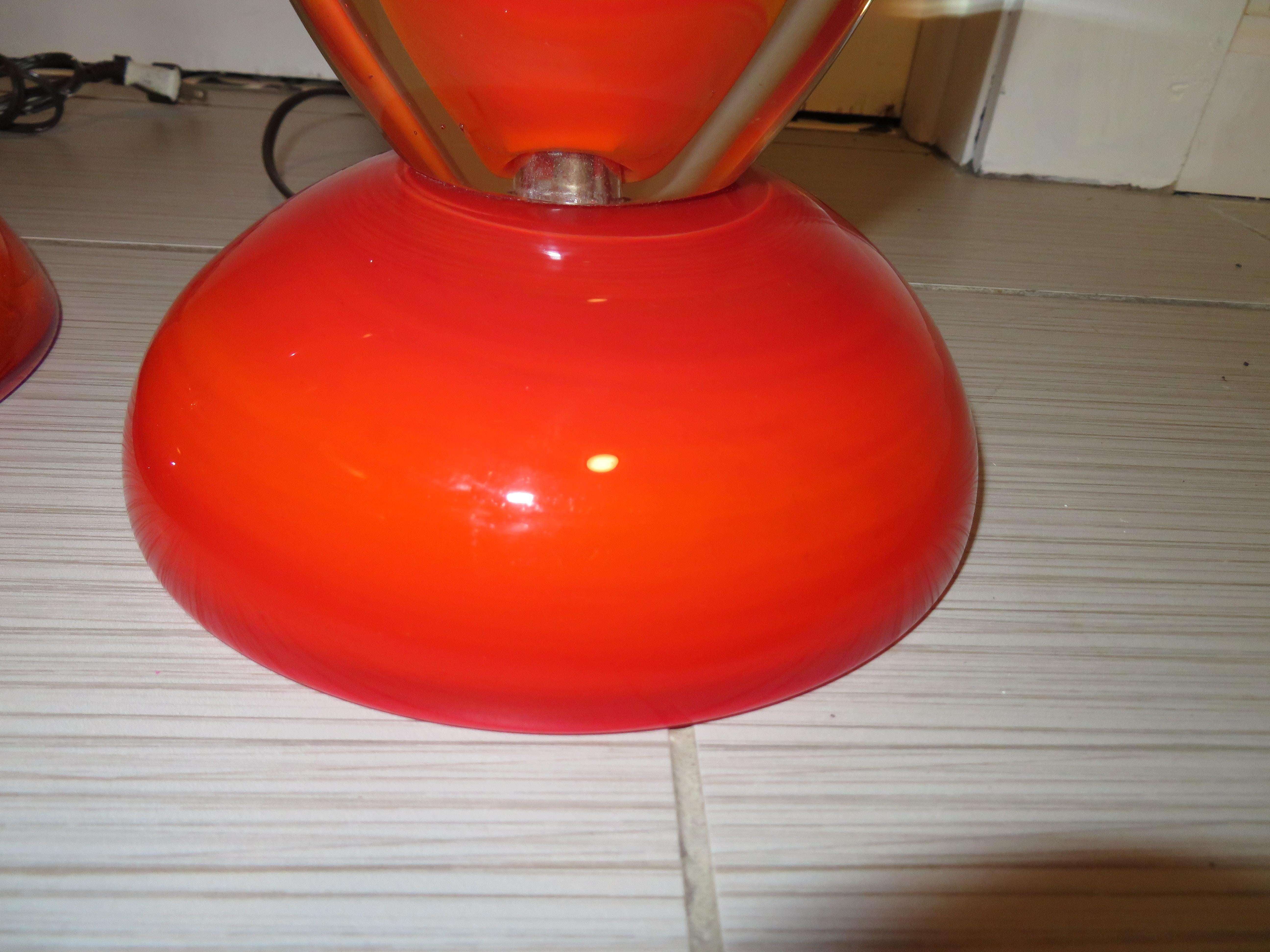 Scrumptious Pair of Flavio Poli Orange Murano Lamps Mid-Century Modern For Sale 1