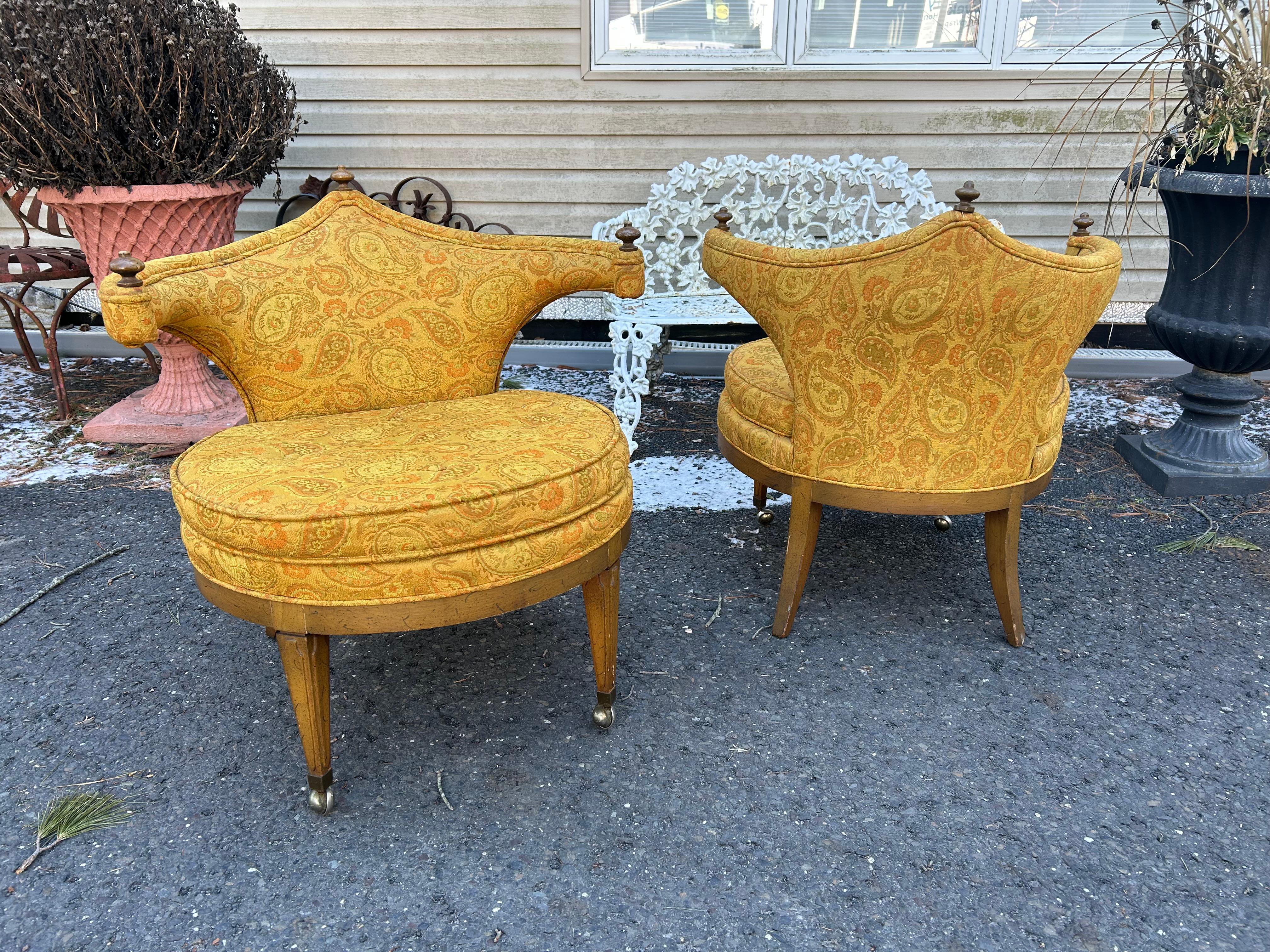 Scrumptious Pair Hollywood Regency Chairs Dorothy Draper style Mid-Century in vendita 4