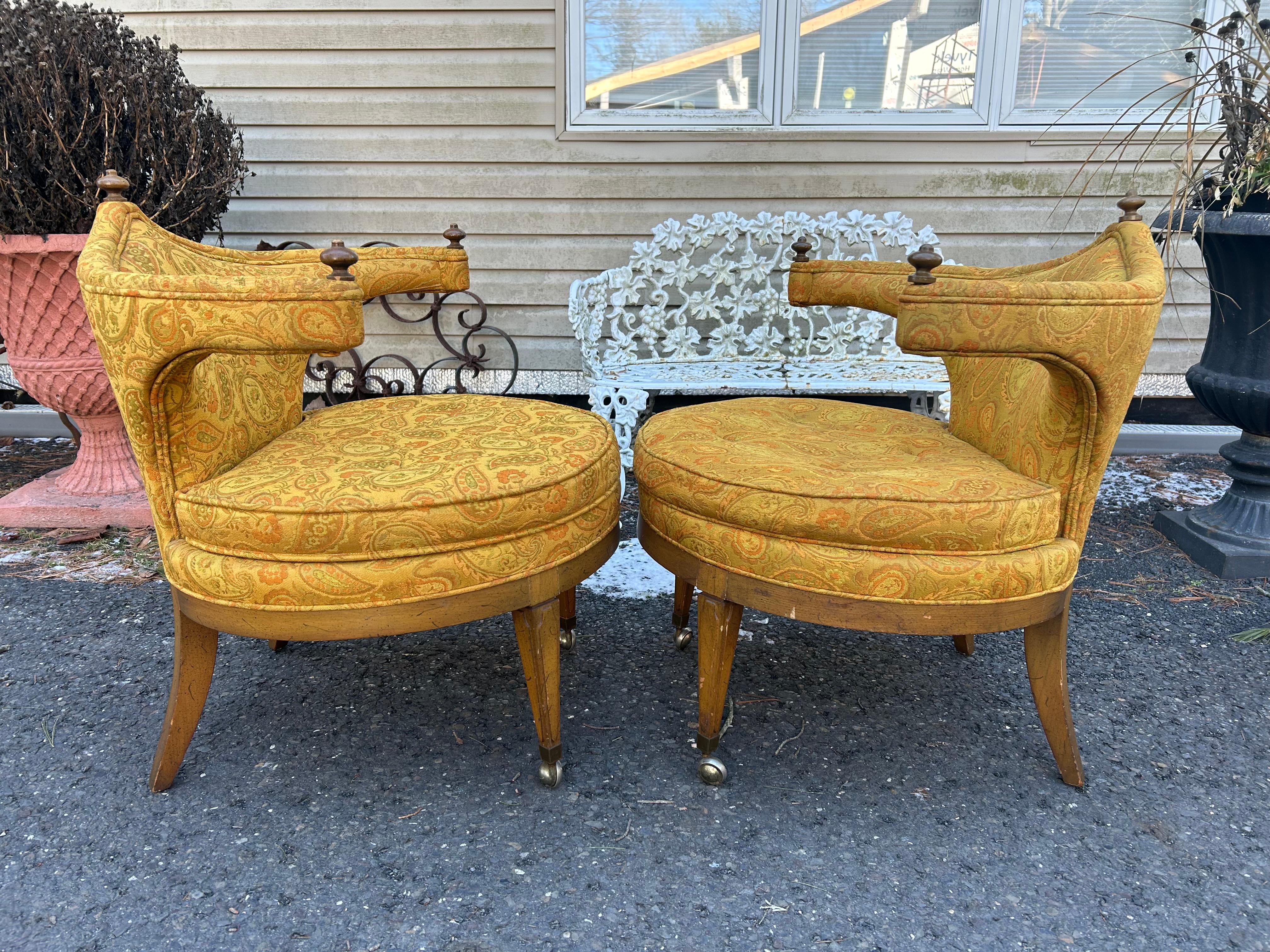 Scrumptious Pair Hollywood Regency Chairs Dorothy Draper style Mid-Century in vendita 6
