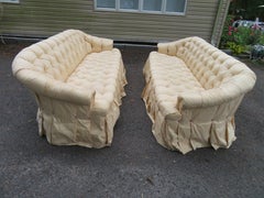 Scrumptious Hollywood Regency Tufted Skirted Sofa Glamorous Dorothy Draper, Pair