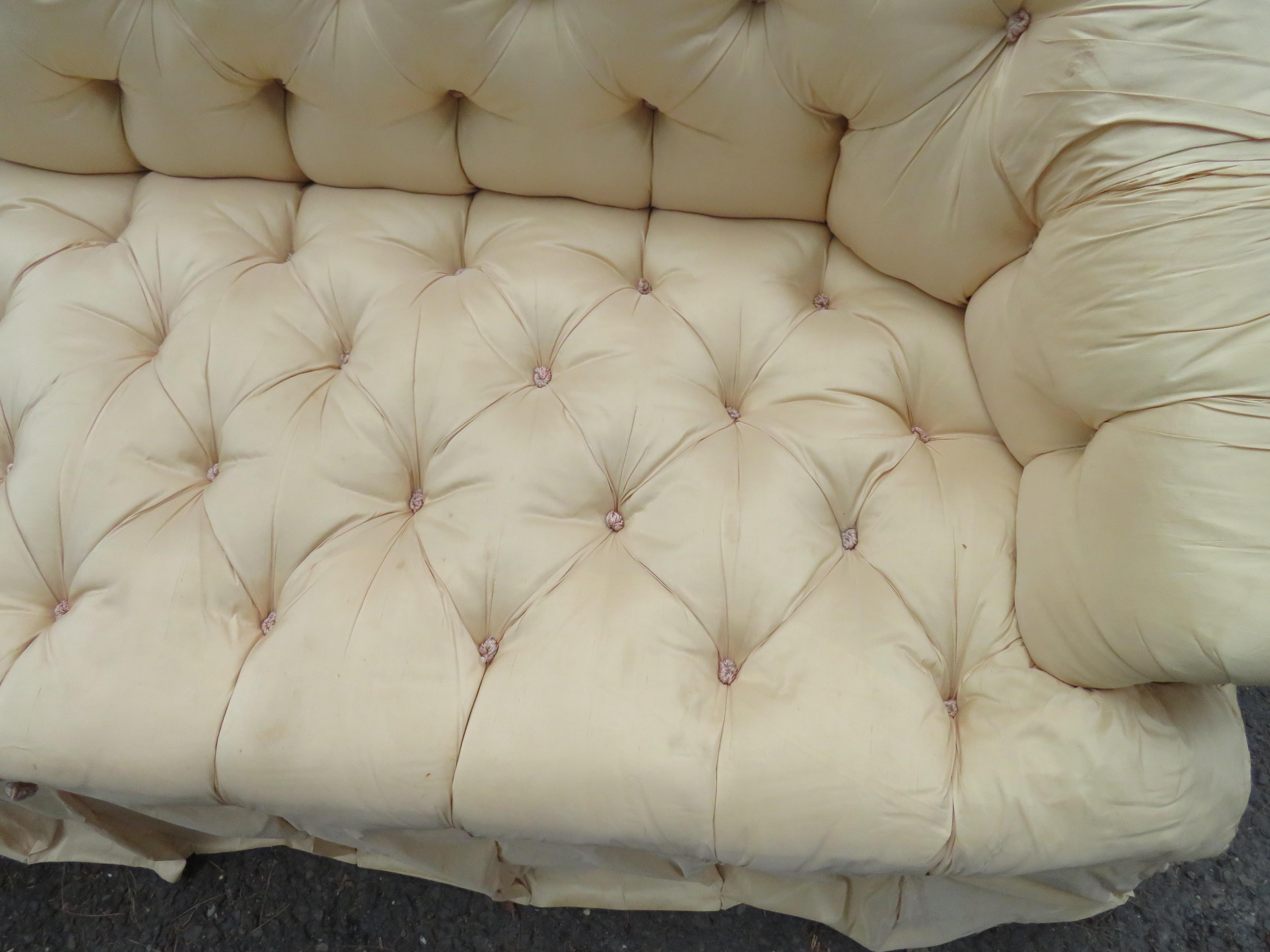 Upholstery Scrumptious Hollywood Regency Tufted Skirted Sofa Glamorous Dorothy Draper, Pair