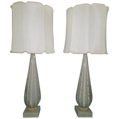 Retro Scrumptious Pair of XL Italian Murano Gold Fleck Bubble Lamps Hollywood Regency