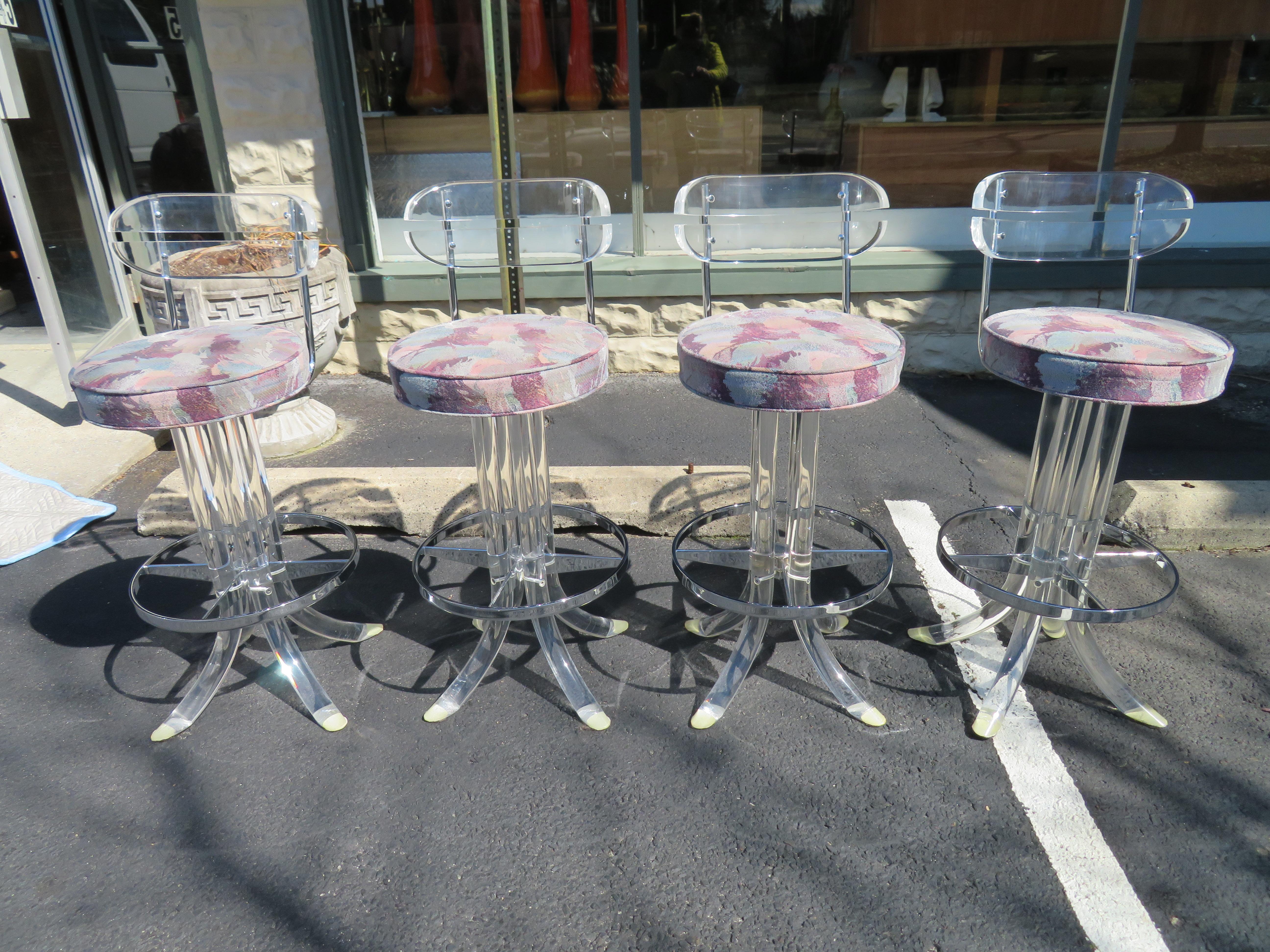 Scrumptious Set 4 Hollywood Regency Swivel Lucite Barstools Hill Manufacturing 10