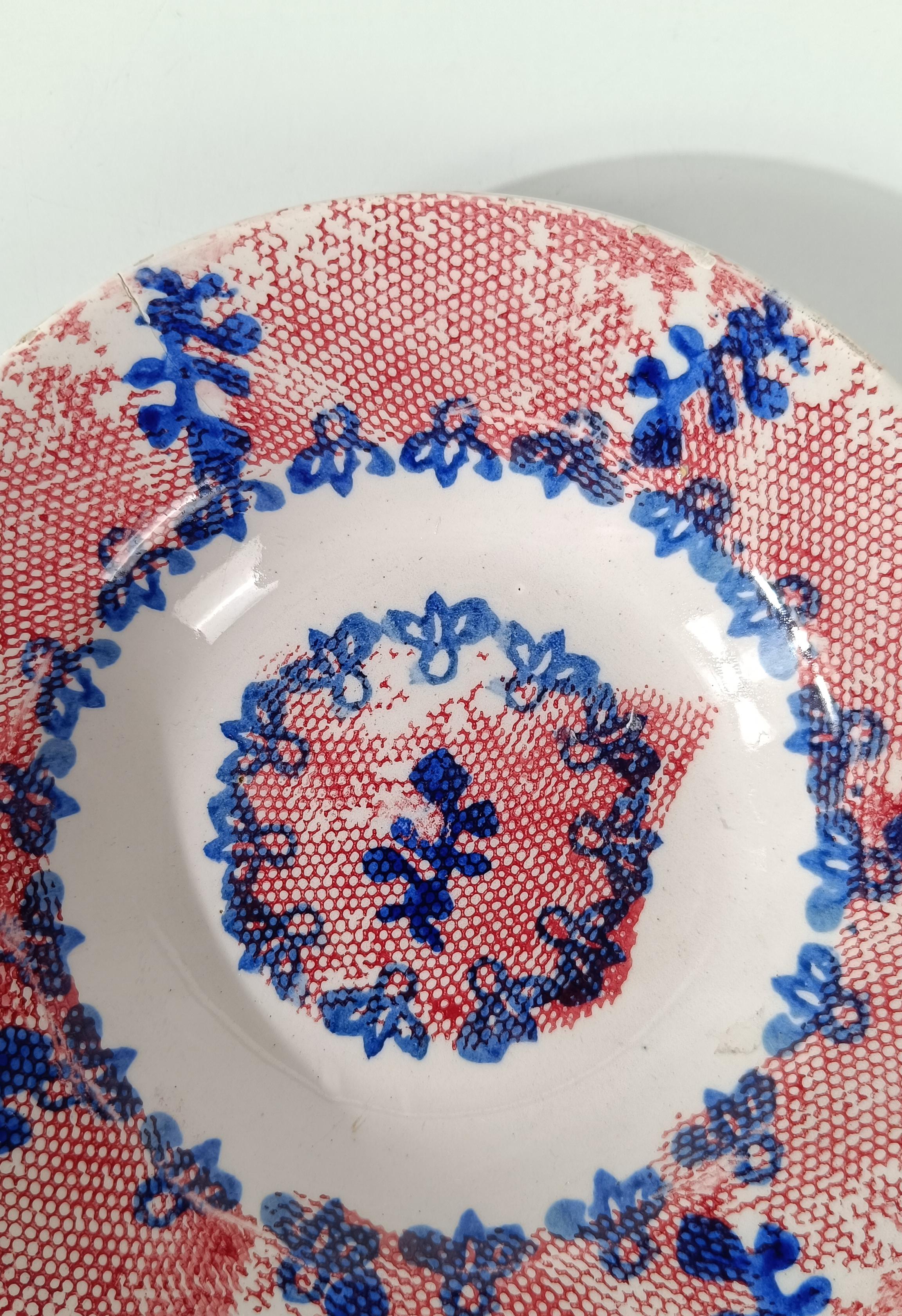 S.C.TURRITA Vintage Eisenstein Dessertteller, Folk Block Stempel Dekor, Italien 20er Jahre im Angebot 7